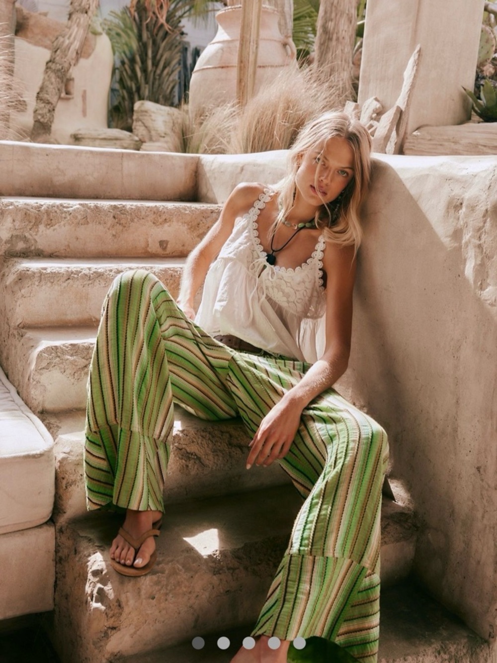 Free People days end Green Striped Wide-Leg Pants